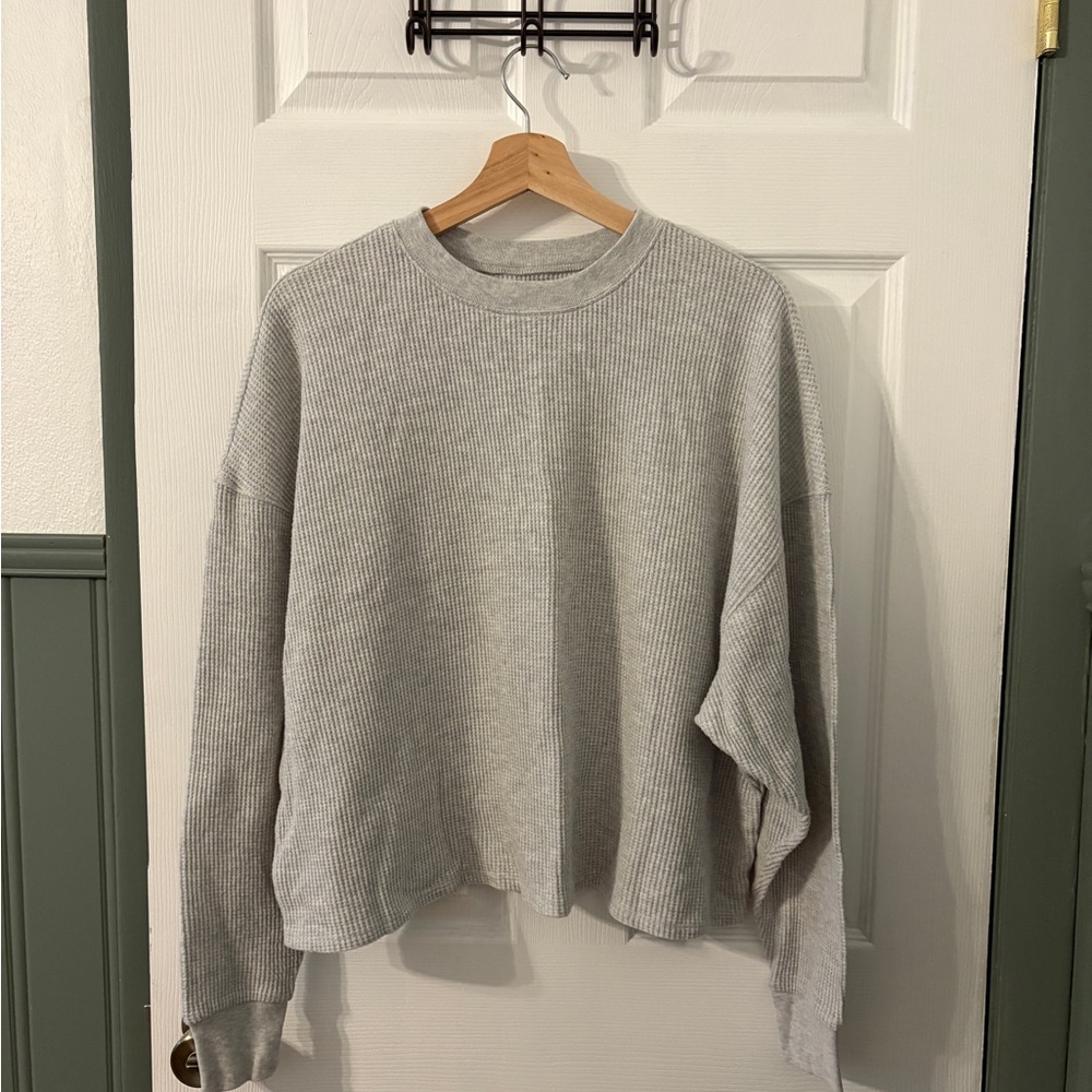 Abercrombie & Fitch Light Gray Waffle Cozy Long Sleeve Top Size S/M
